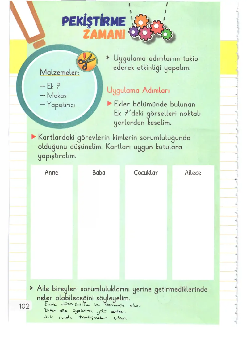 1. Sınıf Hayat Bilgisi Ders Kitabı Cevapları Meb Yayınları 1. Kitap Sayfa 102 Çözüm Görseli
