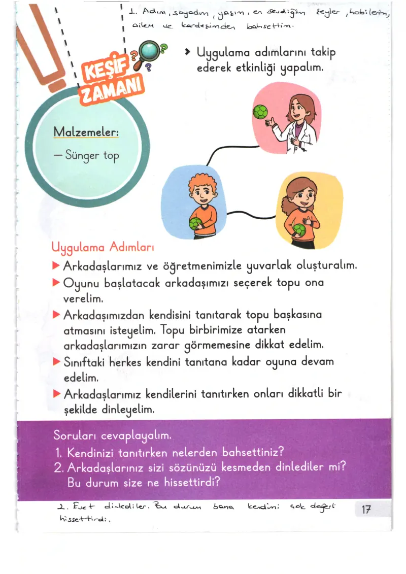 1. Sınıf Hayat Bilgisi Ders Kitabı Cevapları Meb Yayınları 1. Kitap Sayfa 17 Çözüm Görseli