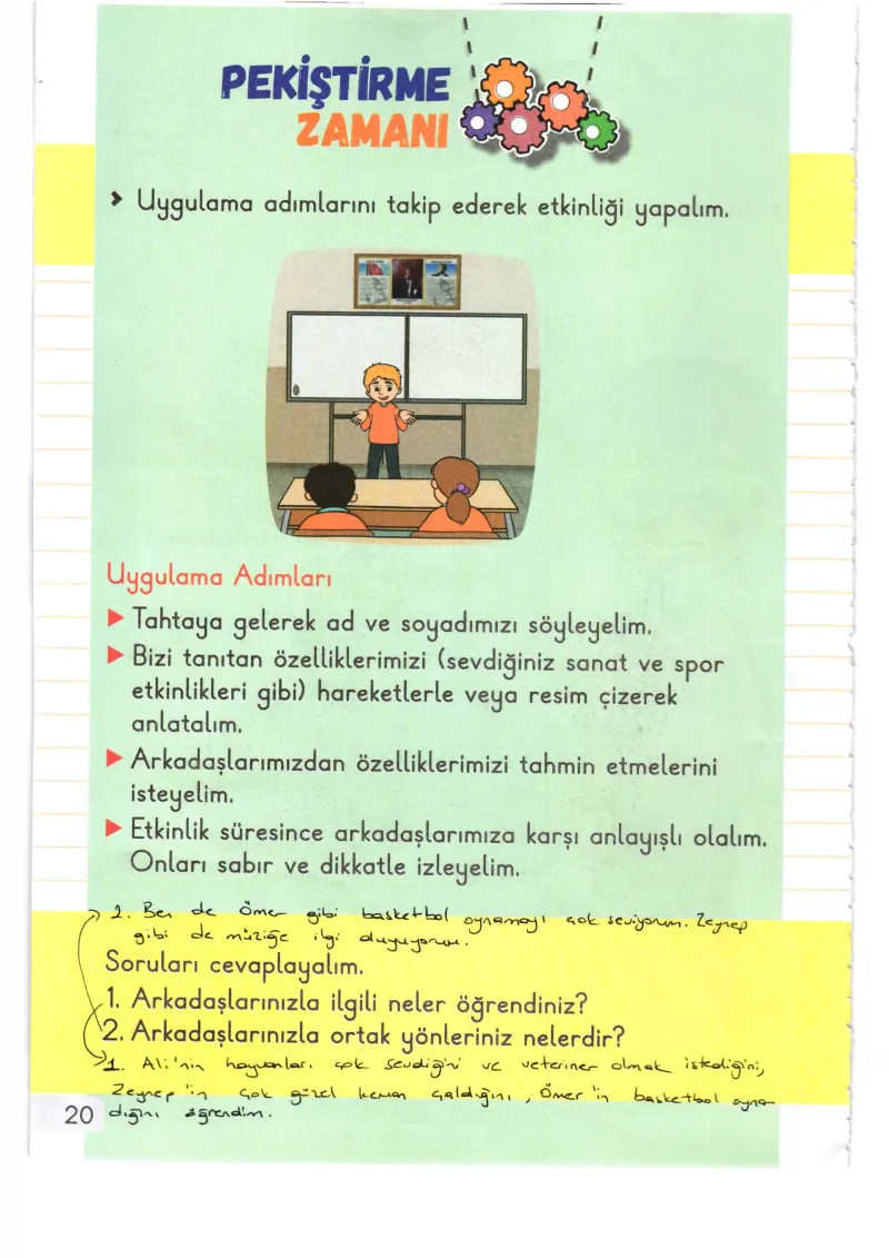 1. Sınıf Hayat Bilgisi Ders Kitabı Cevapları Meb Yayınları 1. Kitap Sayfa 20 Çözüm Görseli