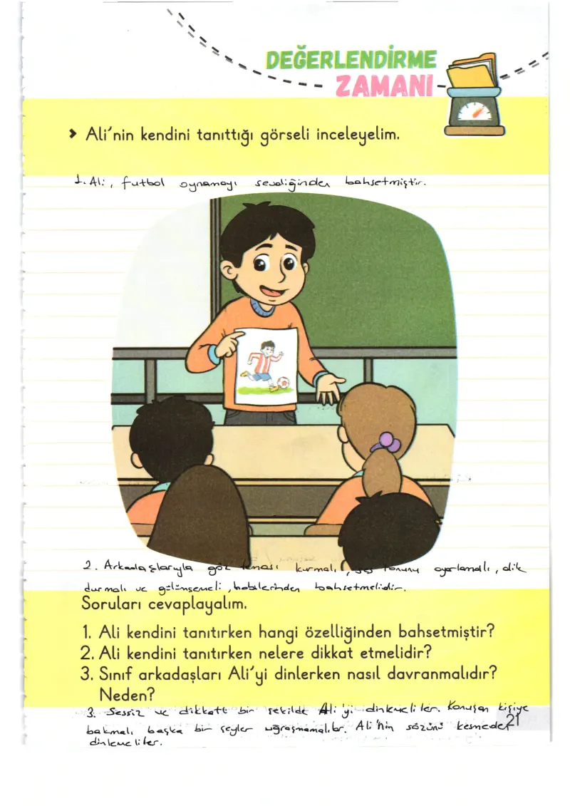 1. Sınıf Hayat Bilgisi Ders Kitabı Cevapları Meb Yayınları 1. Kitap Sayfa 21 Çözüm Görseli