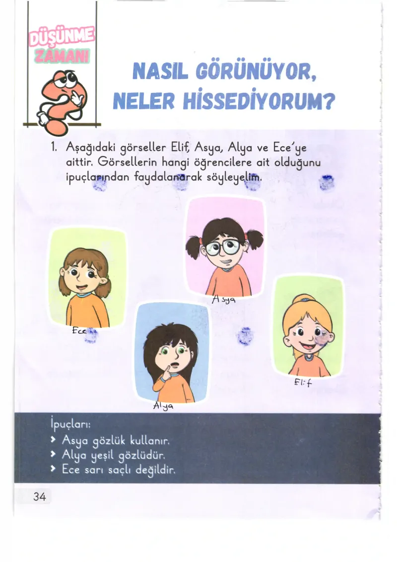 1. Sınıf Hayat Bilgisi Ders Kitabı Cevapları Meb Yayınları 1. Kitap Sayfa 34 Çözüm Görseli