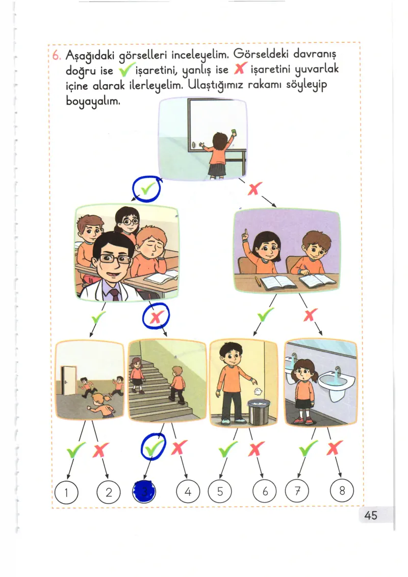 1. Sınıf Hayat Bilgisi Ders Kitabı Cevapları Meb Yayınları 1. Kitap Sayfa 45 Çözüm Görseli