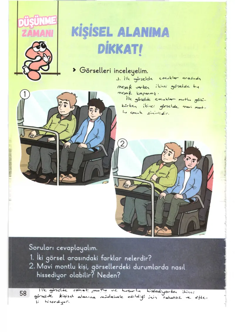 1. Sınıf Hayat Bilgisi Ders Kitabı Cevapları Meb Yayınları 1. Kitap Sayfa 58 Çözüm Görseli