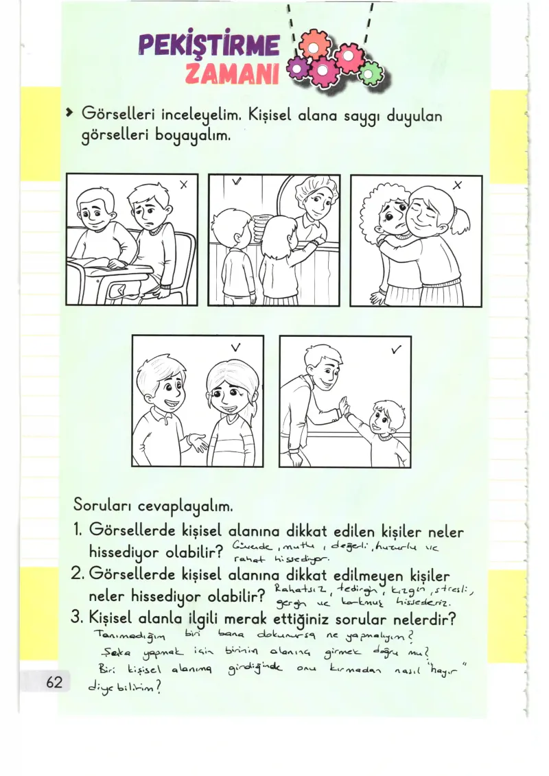 1. Sınıf Hayat Bilgisi Ders Kitabı Cevapları Meb Yayınları 1. Kitap Sayfa 62 Çözüm Görseli