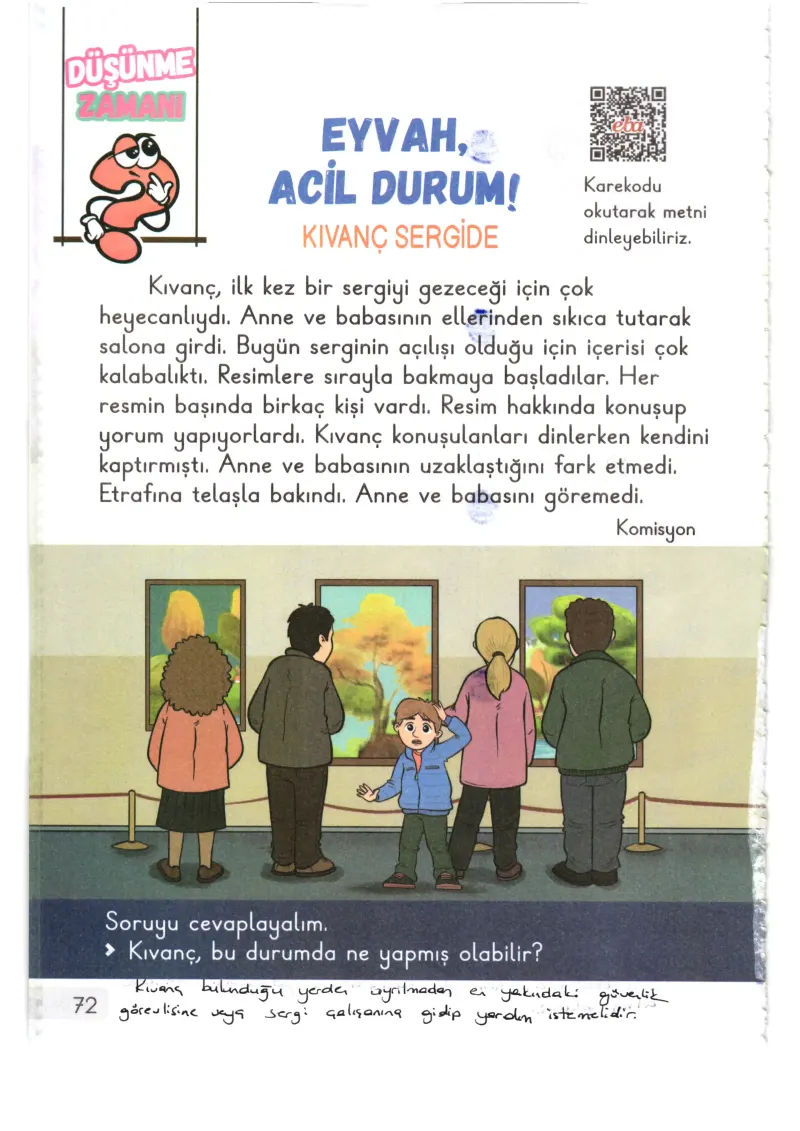 1. Sınıf Hayat Bilgisi Ders Kitabı Cevapları Meb Yayınları 1. Kitap Sayfa 72 Çözüm Görseli