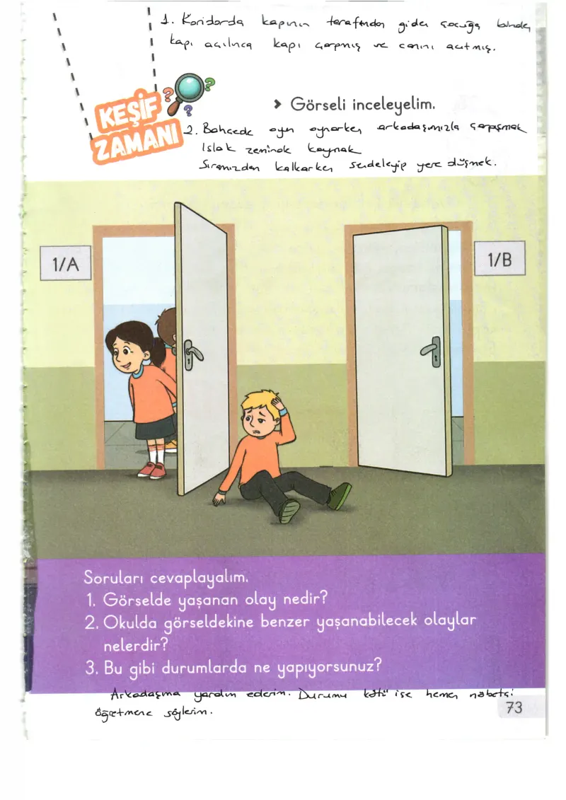 1. Sınıf Hayat Bilgisi Ders Kitabı Cevapları Meb Yayınları 1. Kitap Sayfa 73 Çözüm Görseli