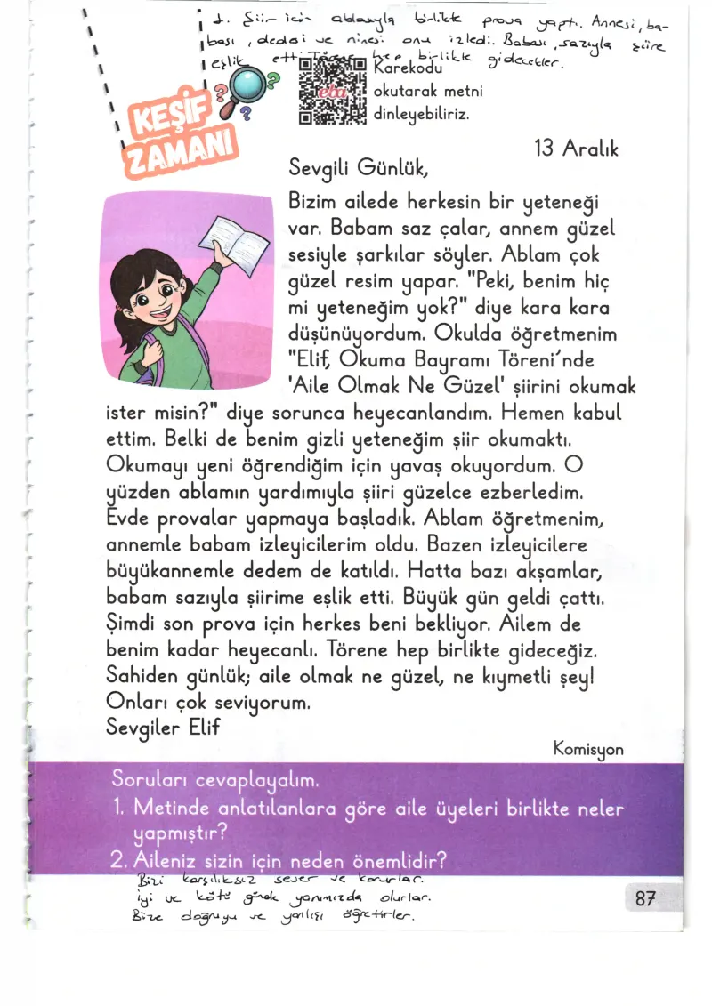 1. Sınıf Hayat Bilgisi Ders Kitabı Cevapları Meb Yayınları 1. Kitap Sayfa 87 Çözüm Görseli