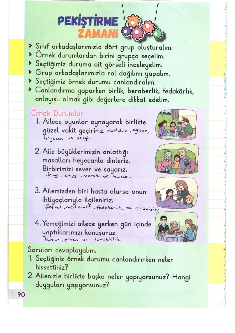 1. Sınıf Hayat Bilgisi Ders Kitabı Cevapları Meb Yayınları 1. Kitap Sayfa 90 Çözüm Görseli