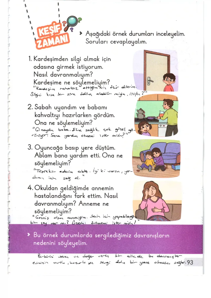 1. Sınıf Hayat Bilgisi Ders Kitabı Cevapları Meb Yayınları 1. Kitap Sayfa 93 Çözüm Görseli