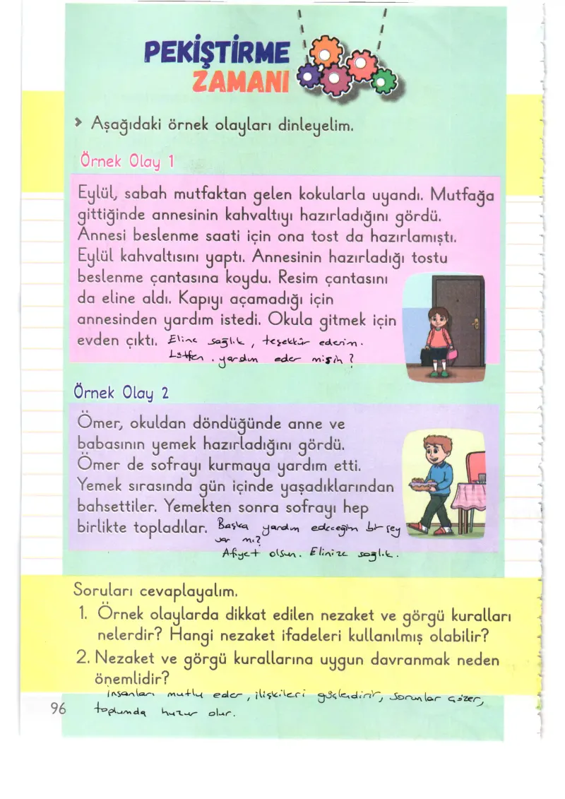 1. Sınıf Hayat Bilgisi Ders Kitabı Cevapları Meb Yayınları 1. Kitap Sayfa 96 Çözüm Görseli