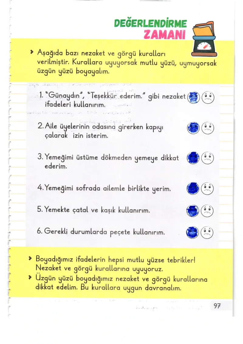 1. Sınıf Hayat Bilgisi Ders Kitabı Cevapları Meb Yayınları 1. Kitap Sayfa 97 Çözüm Görseli