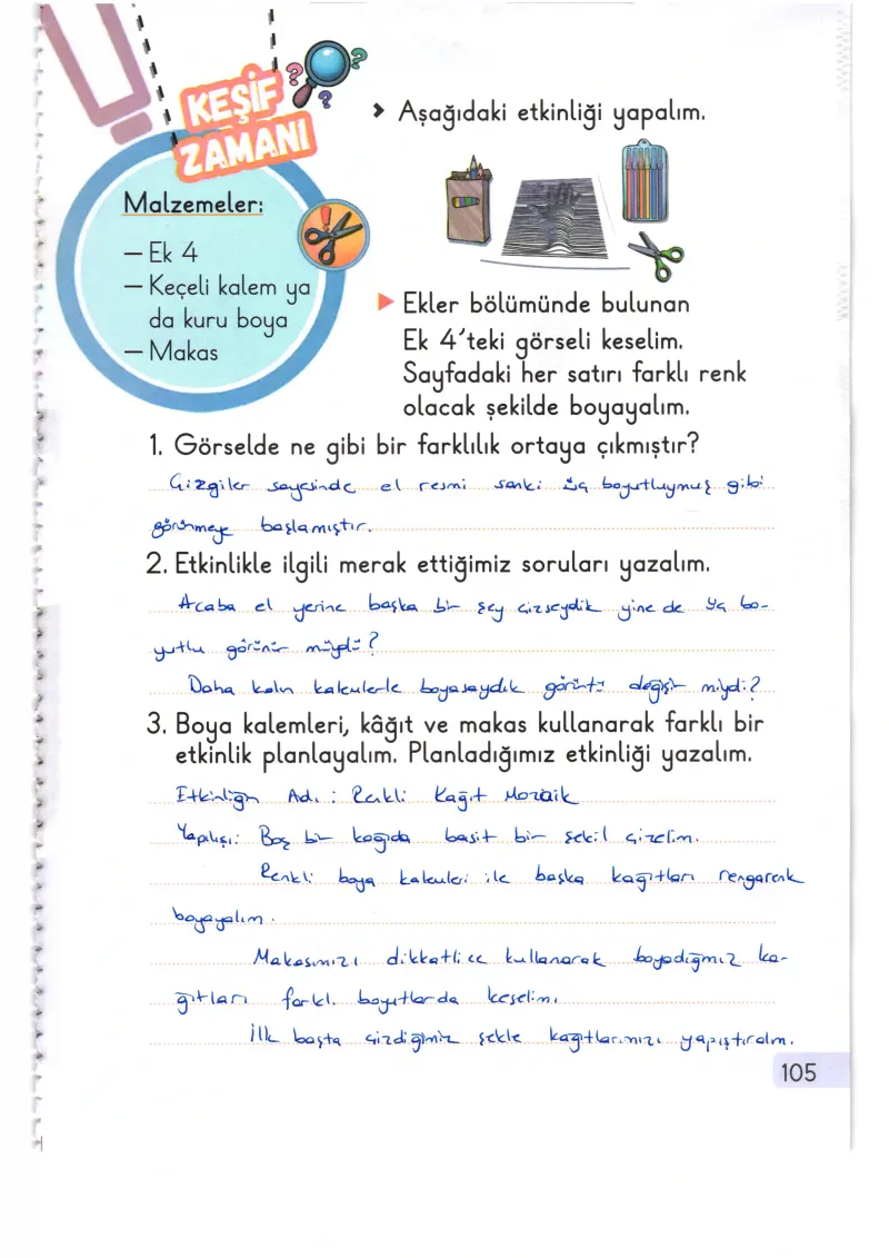 1. Sınıf Hayat Bilgisi Ders Kitabı Cevapları Meb Yayınları 2. Kitap Sayfa 105 Çözüm Görseli