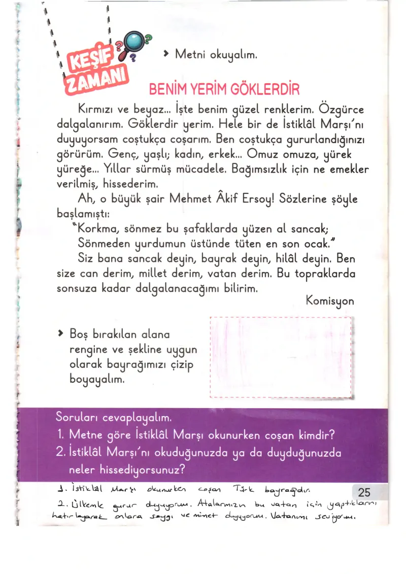 1. Sınıf Hayat Bilgisi Ders Kitabı Cevapları Meb Yayınları 2. Kitap Sayfa 25 Çözüm Görseli