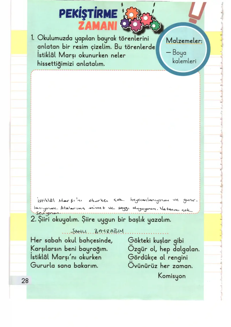 1. Sınıf Hayat Bilgisi Ders Kitabı Cevapları Meb Yayınları 2. Kitap Sayfa 28 Çözüm Görseli