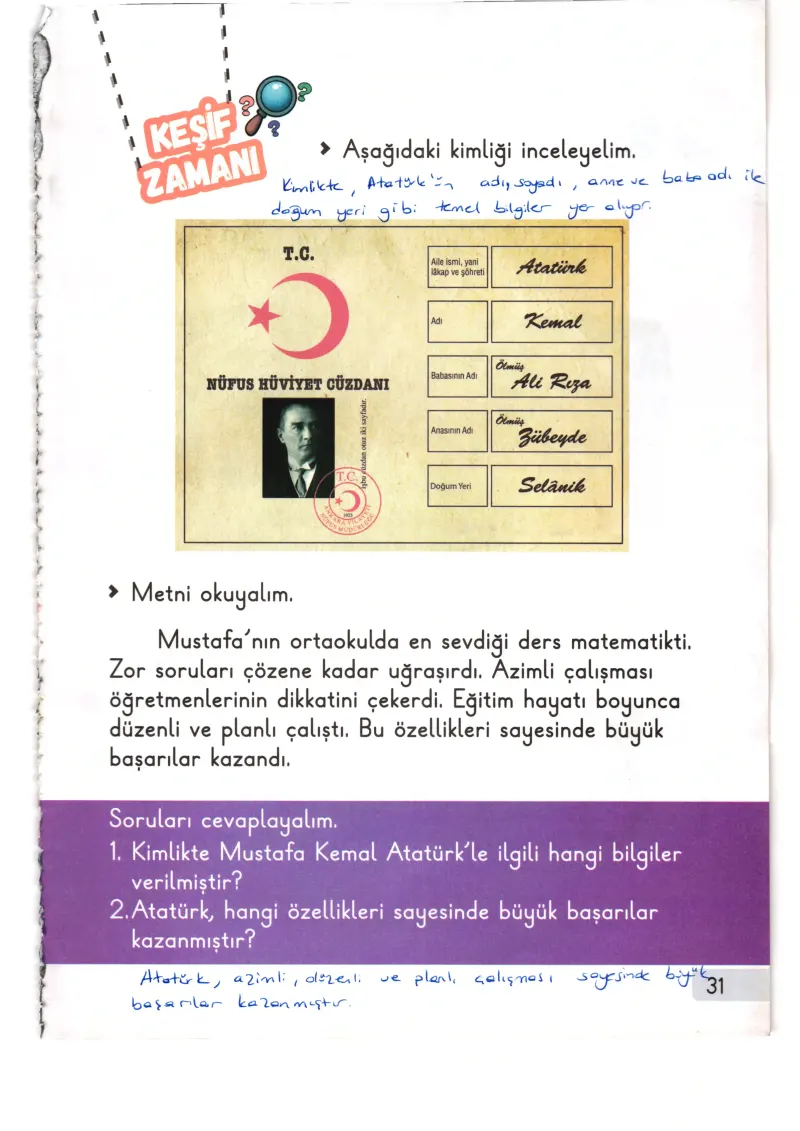 1. Sınıf Hayat Bilgisi Ders Kitabı Cevapları Meb Yayınları 2. Kitap Sayfa 31 Çözüm Görseli