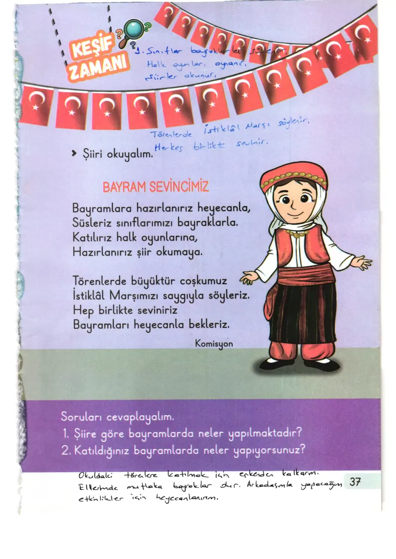 1. Sınıf Hayat Bilgisi Ders Kitabı Cevapları Meb Yayınları 2. Kitap Sayfa 37 Çözüm Görseli