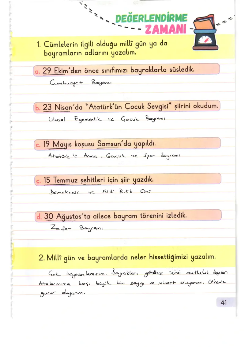 1. Sınıf Hayat Bilgisi Ders Kitabı Cevapları Meb Yayınları 2. Kitap Sayfa 41 Çözüm Görseli