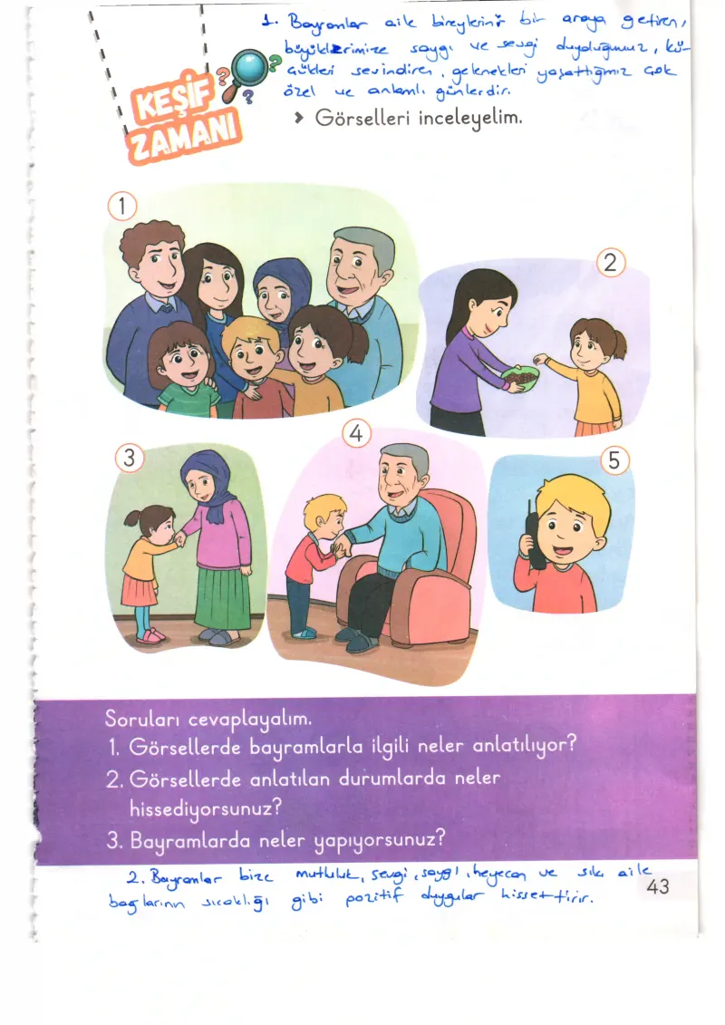 1. Sınıf Hayat Bilgisi Ders Kitabı Cevapları Meb Yayınları 2. Kitap Sayfa 43 Çözüm Görseli