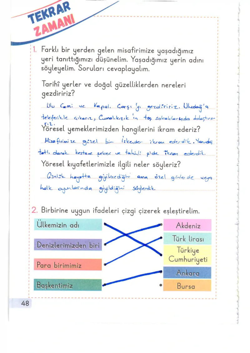 1. Sınıf Hayat Bilgisi Ders Kitabı Cevapları Meb Yayınları 2. Kitap Sayfa 48 Çözüm Görseli