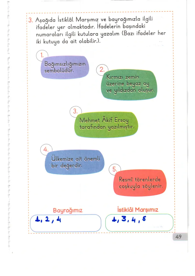 1. Sınıf Hayat Bilgisi Ders Kitabı Cevapları Meb Yayınları 2. Kitap Sayfa 49 Çözüm Görseli