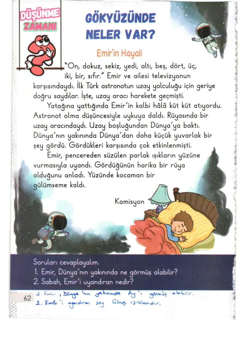 1. Sınıf Hayat Bilgisi Ders Kitabı Cevapları Meb Yayınları 2. Kitap Sayfa 62 Çözüm Görseli