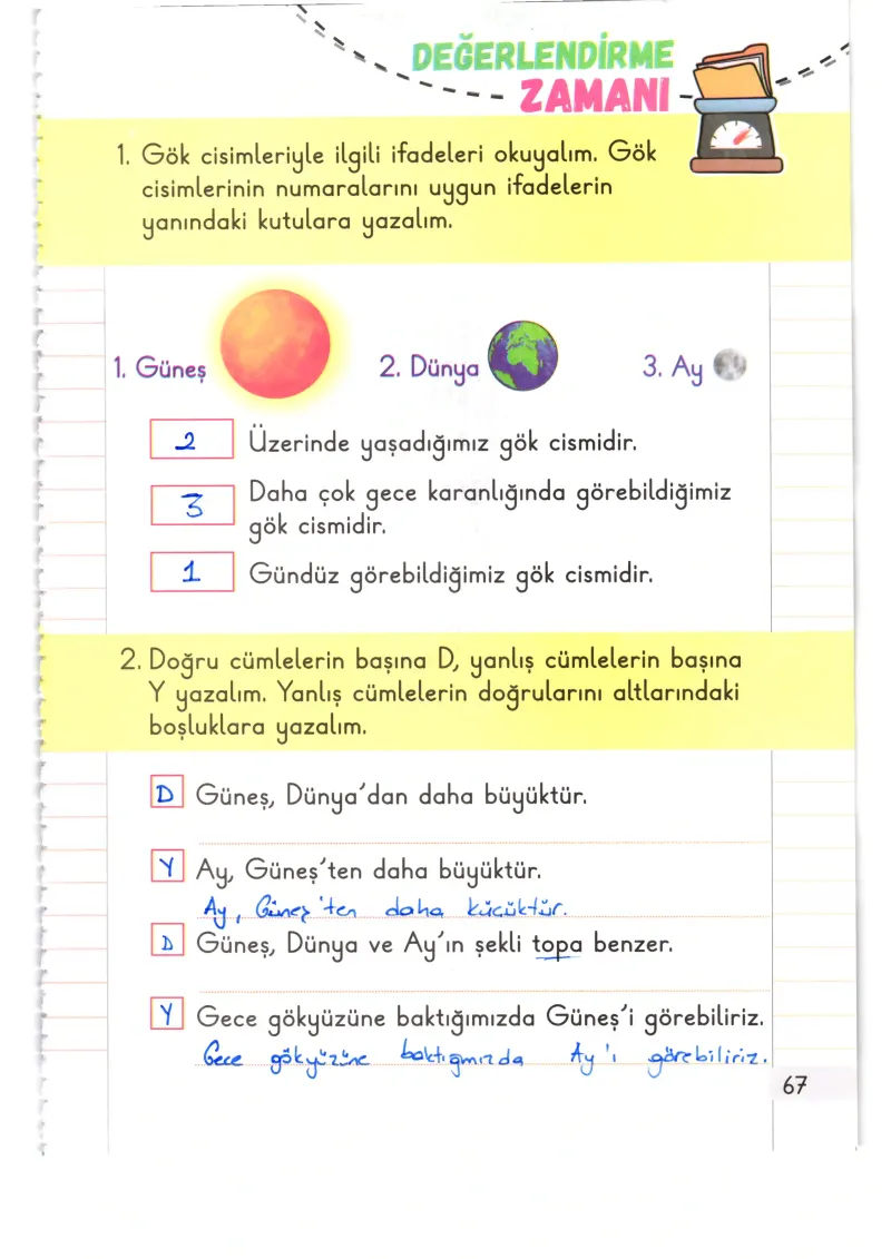 1. Sınıf Hayat Bilgisi Ders Kitabı Cevapları Meb Yayınları 2. Kitap Sayfa 67 Çözüm Görseli