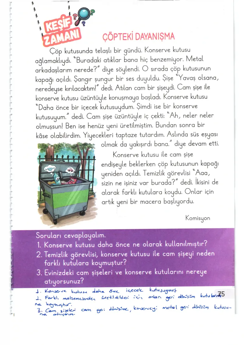 1. Sınıf Hayat Bilgisi Ders Kitabı Cevapları Meb Yayınları 2. Kitap Sayfa 75 Çözüm Görseli