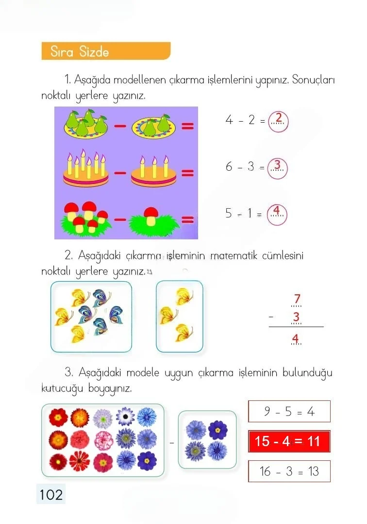 1. Sınıf Matematik Ders Kitabı Cevapları Dizin Yayıncılık Sayfa 102 Çözüm Görseli