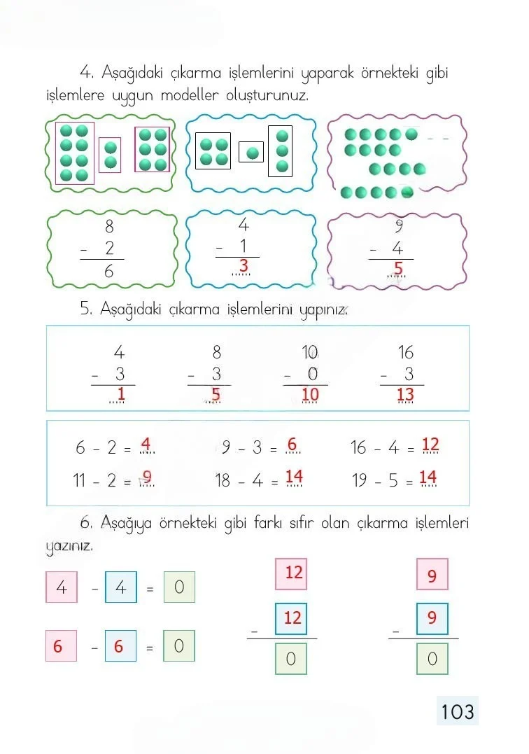1. Sınıf Matematik Ders Kitabı Cevapları Dizin Yayıncılık Sayfa 103 Çözüm Görseli