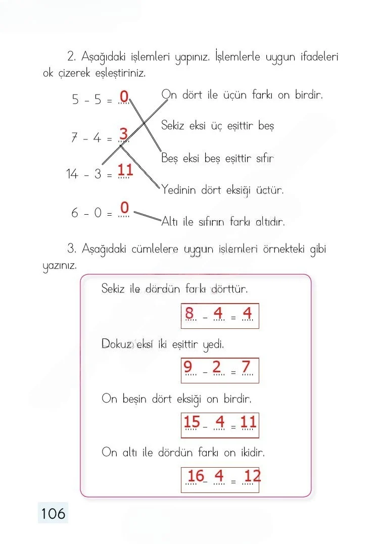 1. Sınıf Matematik Ders Kitabı Cevapları Dizin Yayıncılık Sayfa 106 Çözüm Görseli