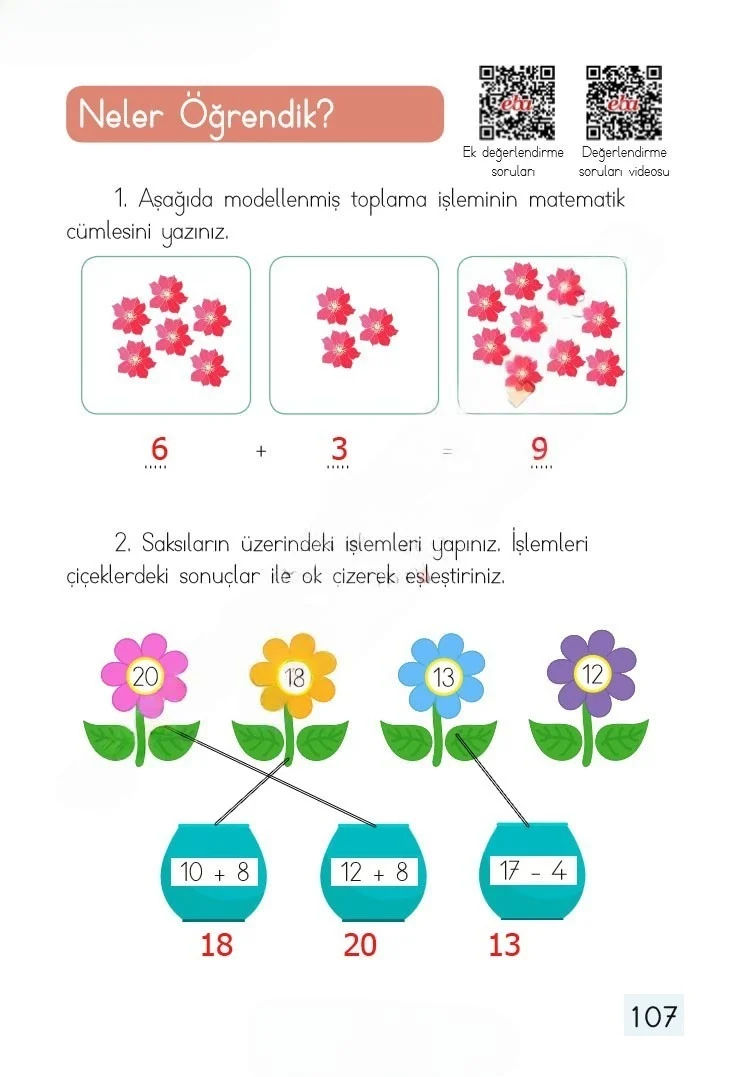 1. Sınıf Matematik Ders Kitabı Cevapları Dizin Yayıncılık Sayfa 107 Çözüm Görseli