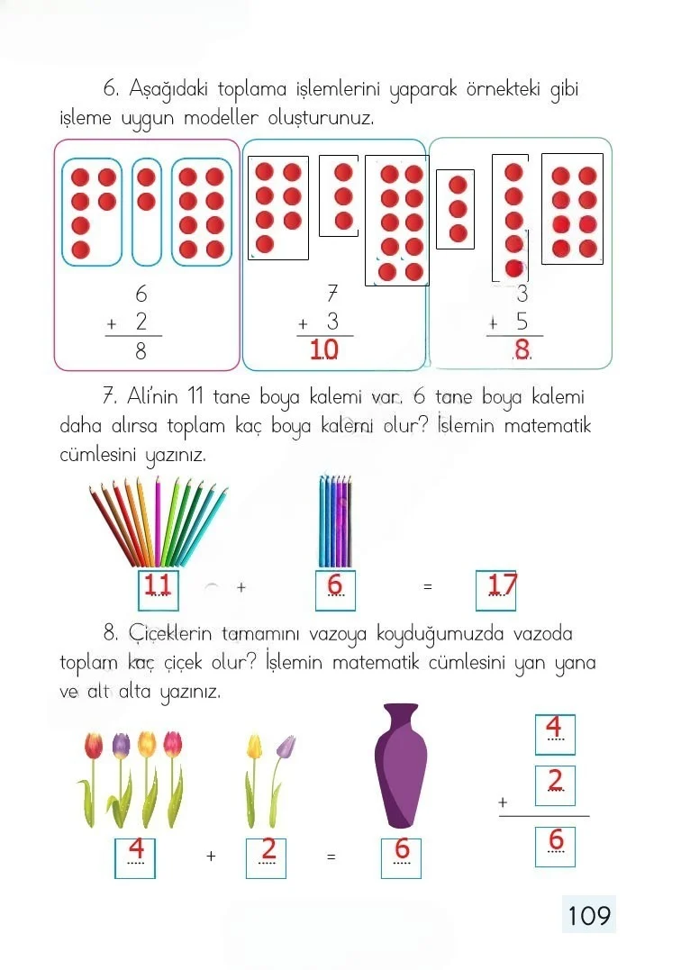 1. Sınıf Matematik Ders Kitabı Cevapları Dizin Yayıncılık Sayfa 109 Çözüm Görseli