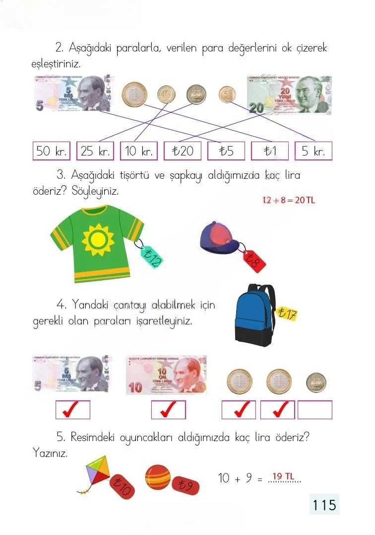 1. Sınıf Matematik Ders Kitabı Cevapları Dizin Yayıncılık Sayfa 115 Çözüm Görseli