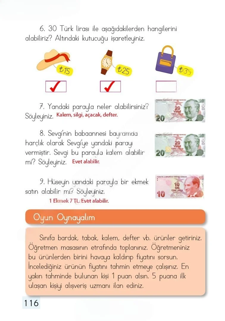 1. Sınıf Matematik Ders Kitabı Cevapları Dizin Yayıncılık Sayfa 116 Çözüm Görseli