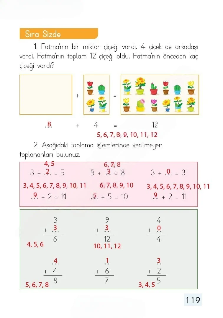 1. Sınıf Matematik Ders Kitabı Cevapları Dizin Yayıncılık Sayfa 119 Çözüm Görseli