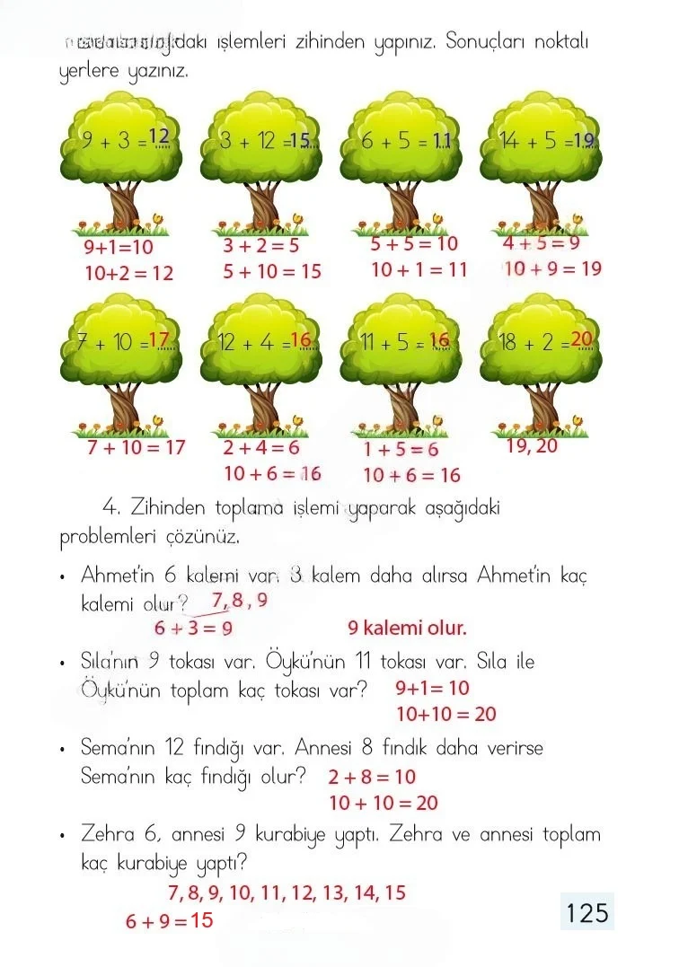 1. Sınıf Matematik Ders Kitabı Cevapları Dizin Yayıncılık Sayfa 125 Çözüm Görseli