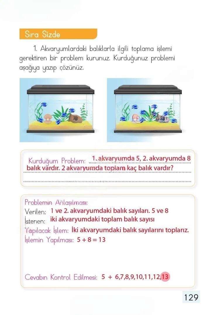 1. Sınıf Matematik Ders Kitabı Cevapları Dizin Yayıncılık Sayfa 129 Çözüm Görseli