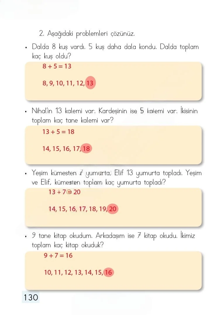 1. Sınıf Matematik Ders Kitabı Cevapları Dizin Yayıncılık Sayfa 130 Çözüm Görseli