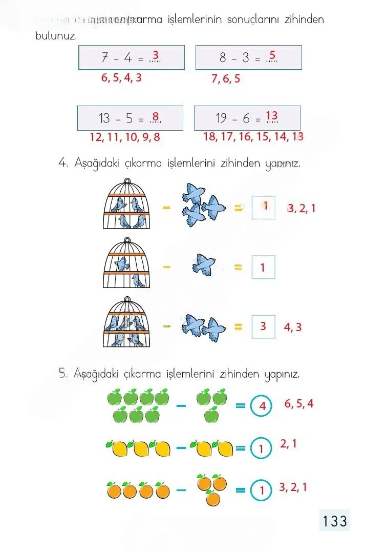 1. Sınıf Matematik Ders Kitabı Cevapları Dizin Yayıncılık Sayfa 133 Çözüm Görseli