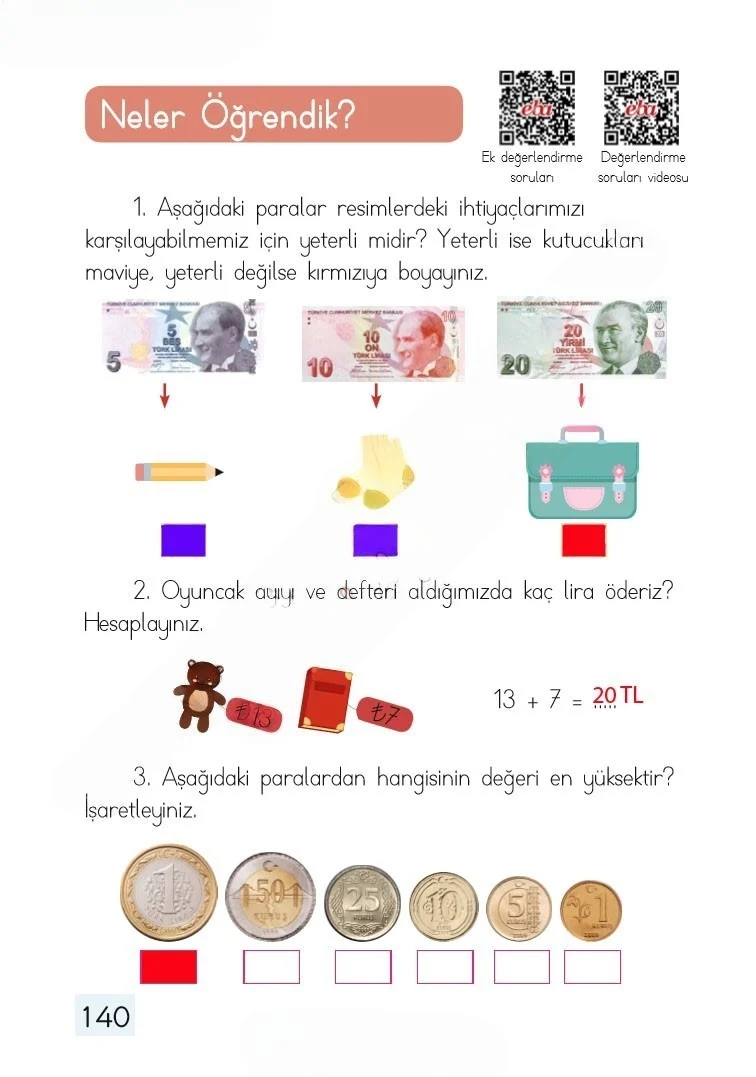 1. Sınıf Matematik Ders Kitabı Cevapları Dizin Yayıncılık Sayfa 140 Çözüm Görseli