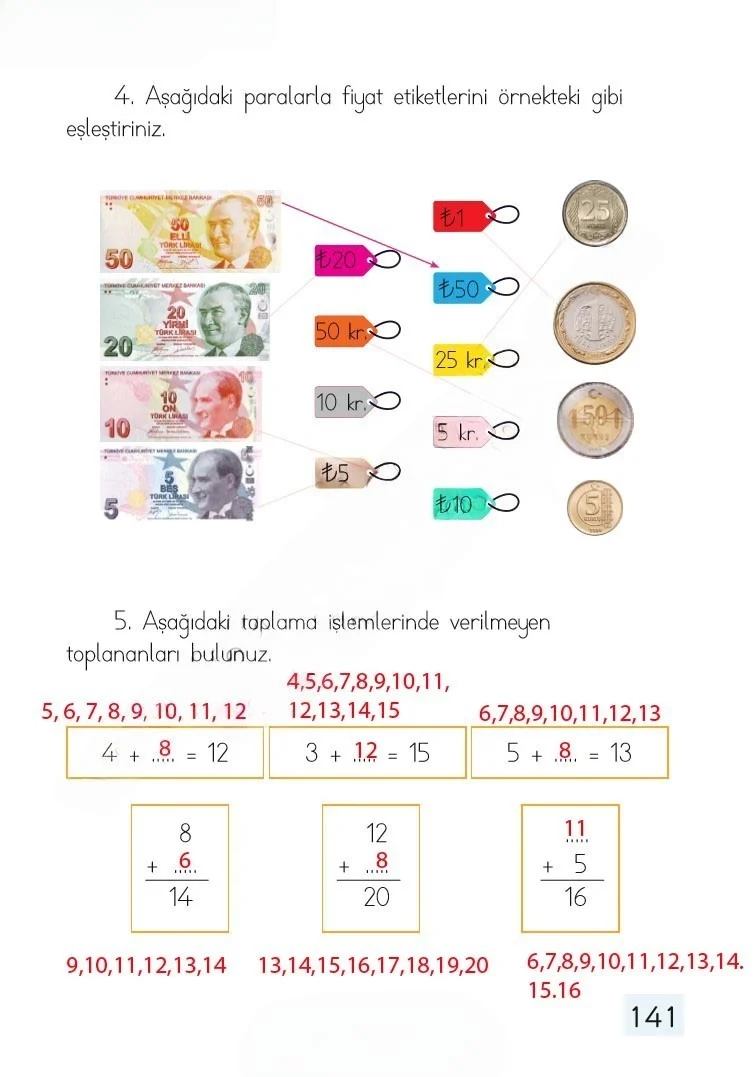 1. Sınıf Matematik Ders Kitabı Cevapları Dizin Yayıncılık Sayfa 141 Çözüm Görseli