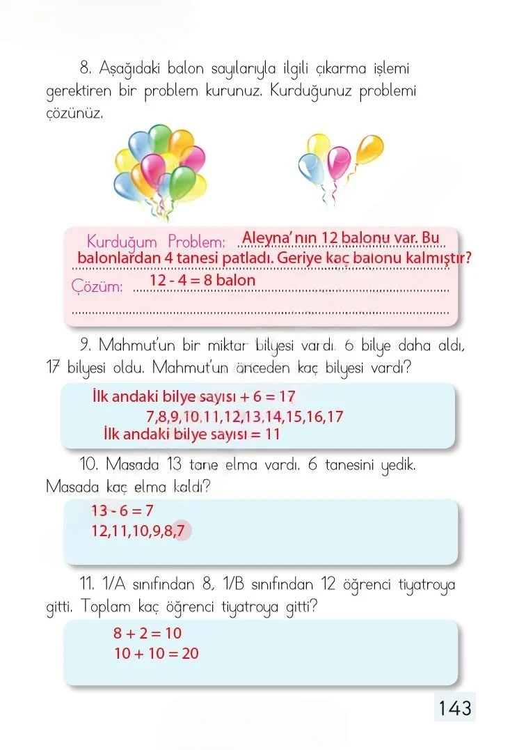 1. Sınıf Matematik Ders Kitabı Cevapları Dizin Yayıncılık Sayfa 143 Çözüm Görseli