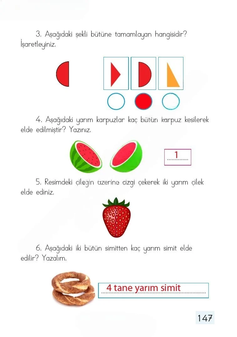 1. Sınıf Matematik Ders Kitabı Cevapları Dizin Yayıncılık Sayfa 147 Çözüm Görseli