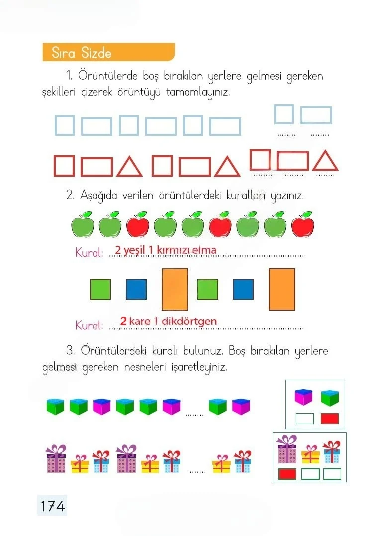 1. Sınıf Matematik Ders Kitabı Cevapları Dizin Yayıncılık Sayfa 174 Çözüm Görseli