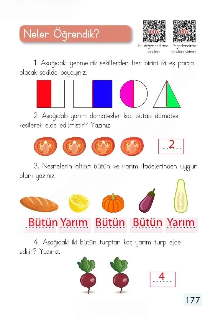 1. Sınıf Matematik Ders Kitabı Cevapları Dizin Yayıncılık Sayfa 177 Çözüm Görseli