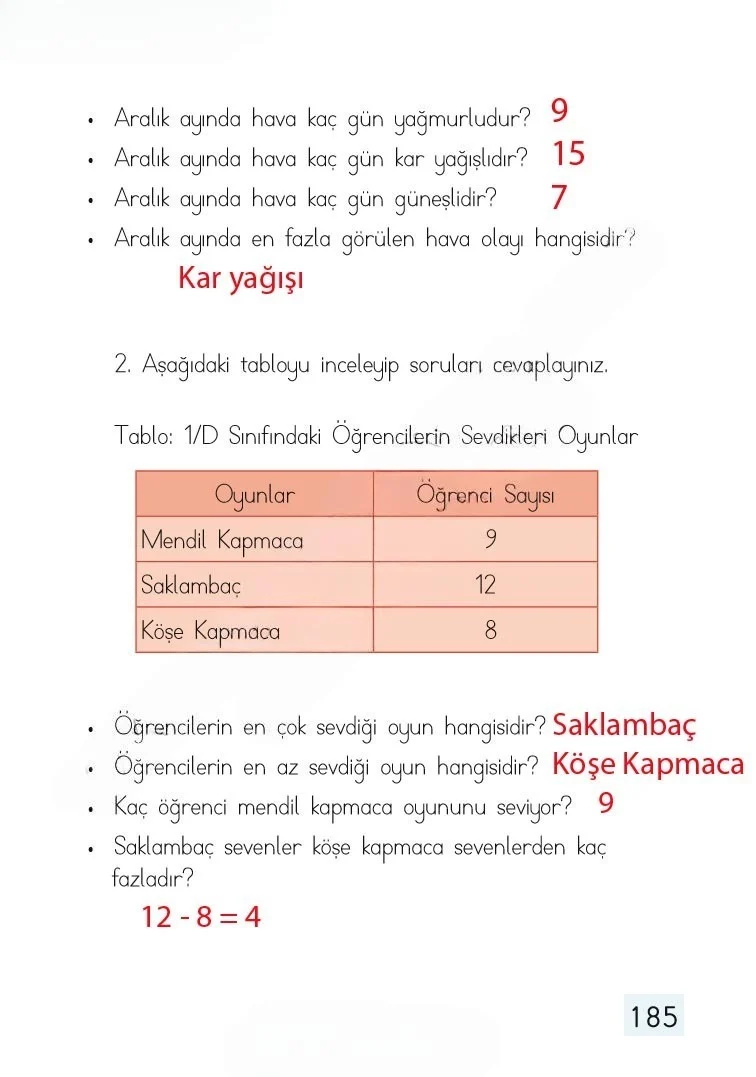 1. Sınıf Matematik Ders Kitabı Cevapları Dizin Yayıncılık Sayfa 185 Çözüm Görseli