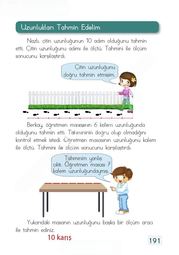1. Sınıf Matematik Ders Kitabı Cevapları Dizin Yayıncılık Sayfa 191 Çözüm Görseli