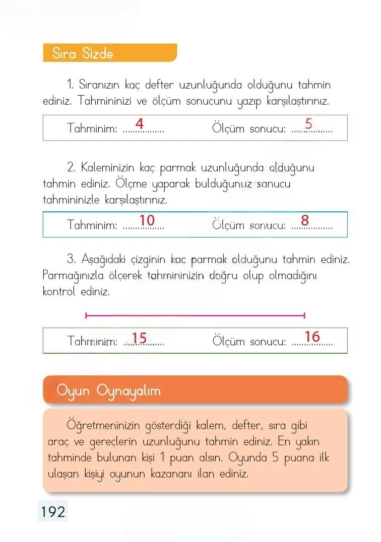 1. Sınıf Matematik Ders Kitabı Cevapları Dizin Yayıncılık Sayfa 192 Çözüm Görseli