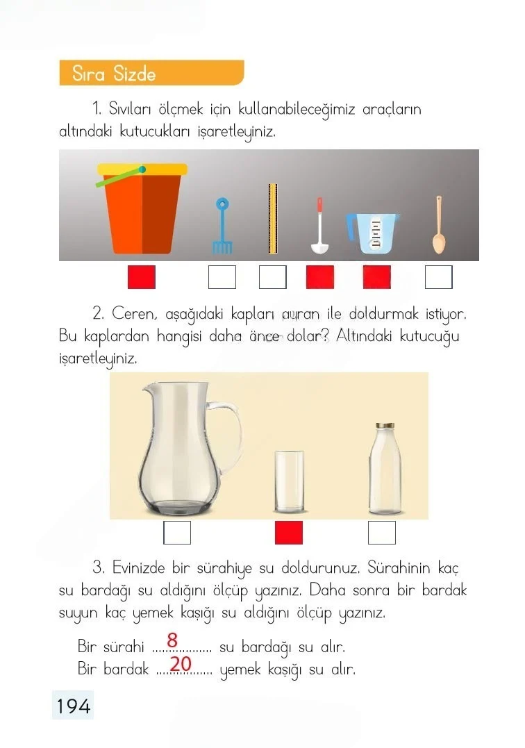 1. Sınıf Matematik Ders Kitabı Cevapları Dizin Yayıncılık Sayfa 194 Çözüm Görseli