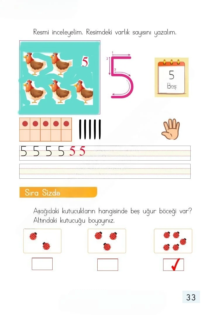 1. Sınıf Matematik Ders Kitabı Cevapları Dizin Yayıncılık Sayfa 33 Çözüm Görseli